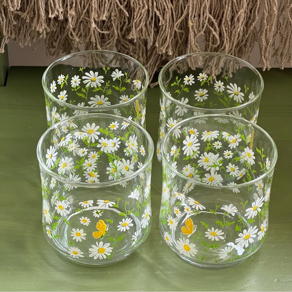 RARE Vintage Libbey Daisy & Butterfly Juice Glass – Set of 4